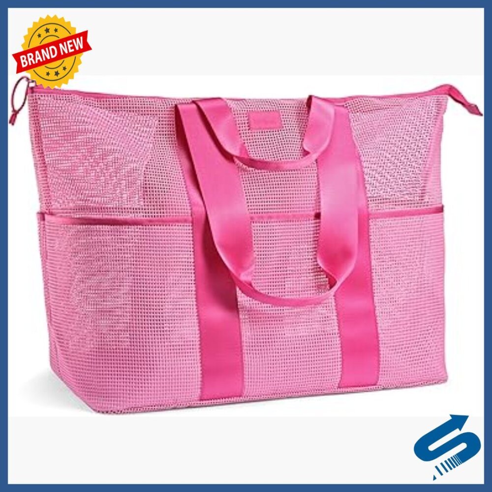 XL Marine Mesh Beach Tote with Pockets, Waterproof Foldable Travel Bag